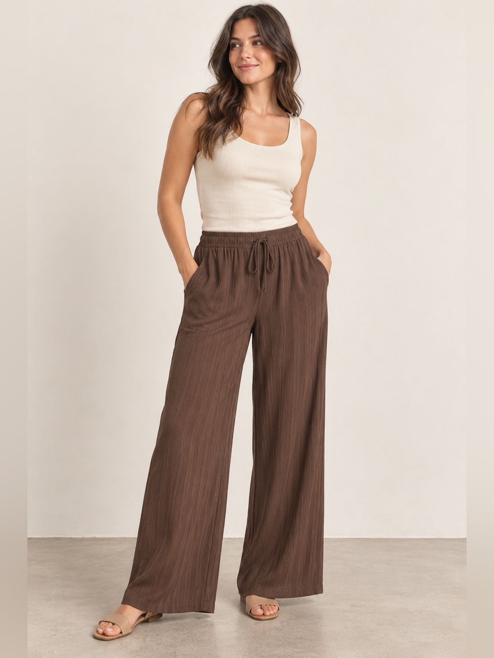 Warm Brown Textured Palazzo Pants – New Without Tags
